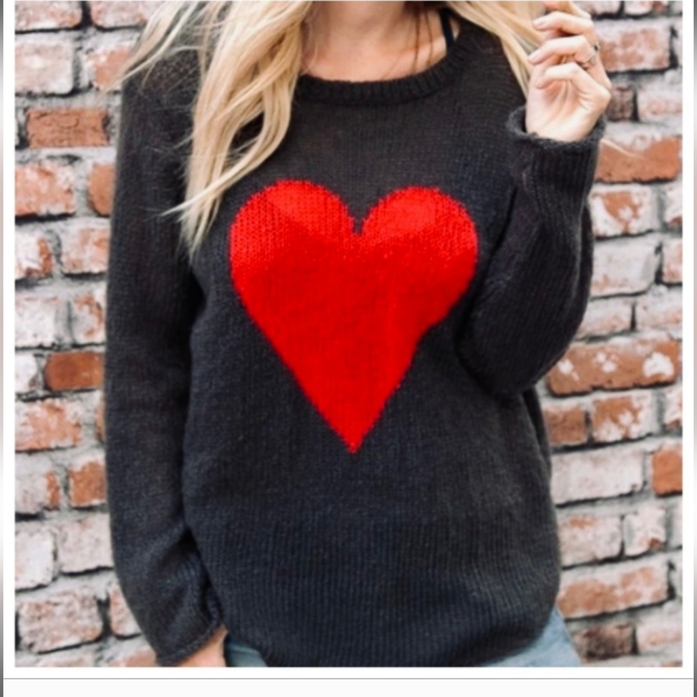 Cozy Black Sweater with Bold Red Heart - Perfect for Valentine's Day!
